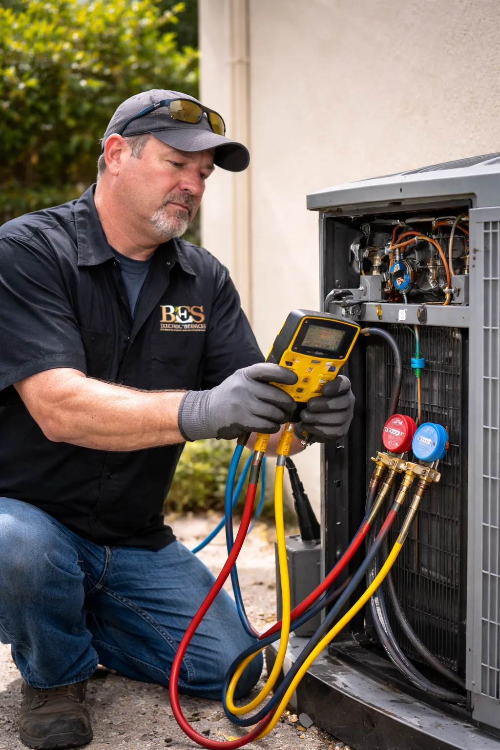 BES HVAC technician with pressure gauges